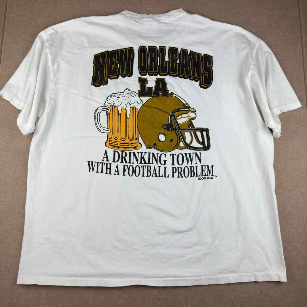 Vintage Delta T-Shirt Men XXL White New Orleans Football‎ Beer Single Stitch USA
